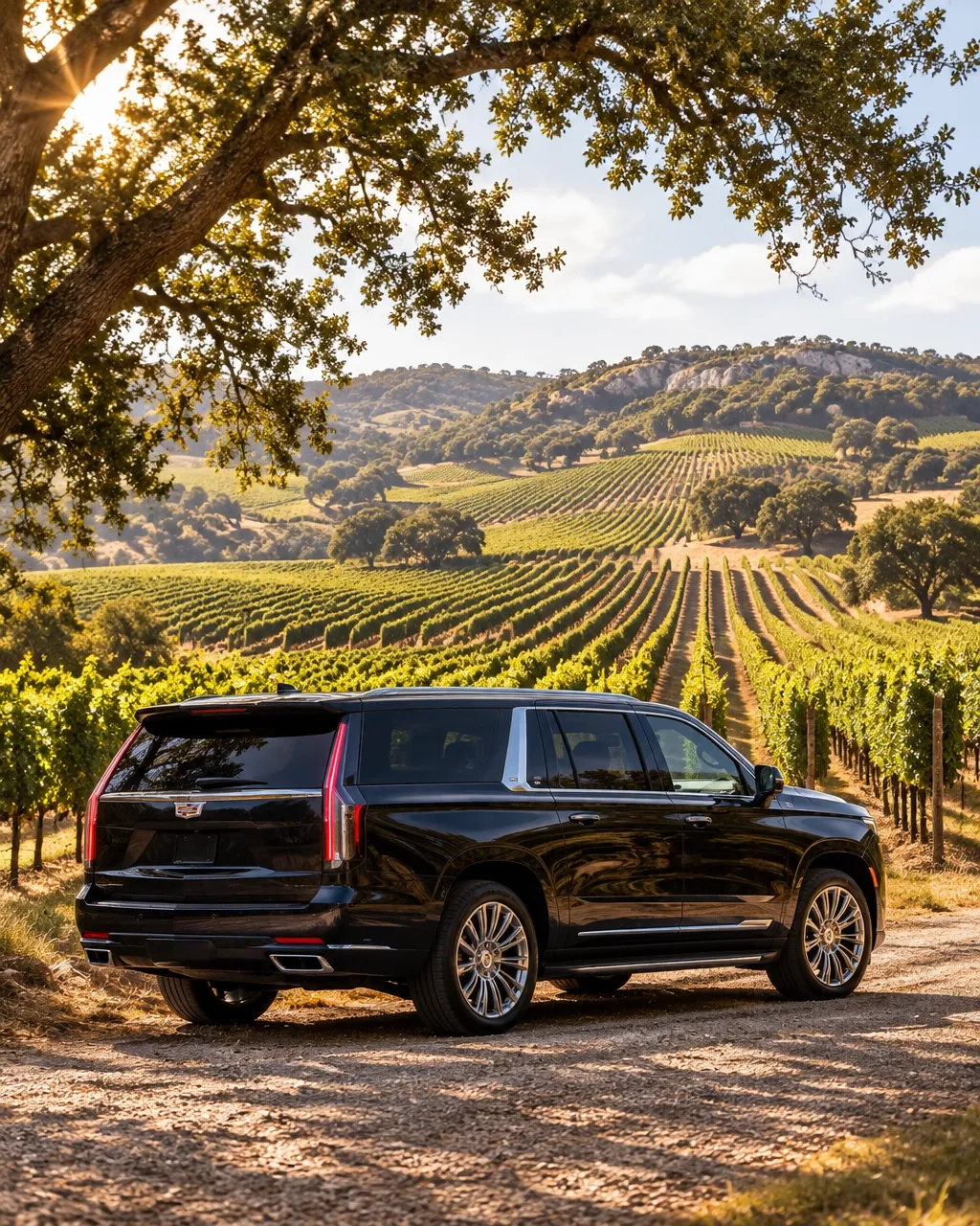 Black Cadillac Escalade at a Texas Hill Country winery Black Cadillac Escalade at a Texas Hill Country winery